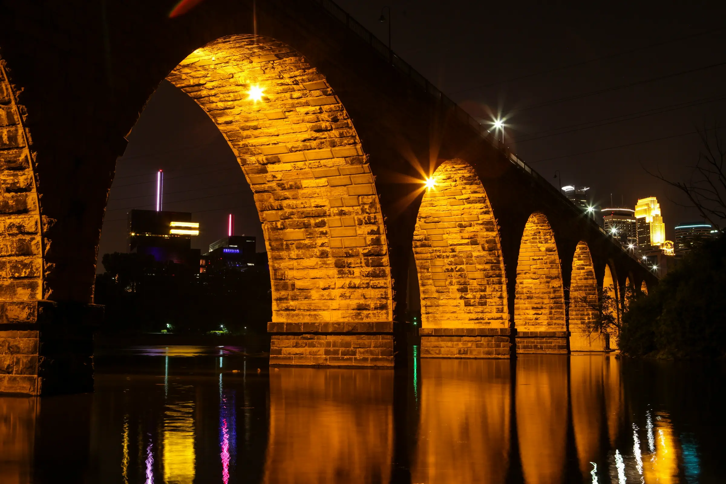 The Stone Arch Bridge at night